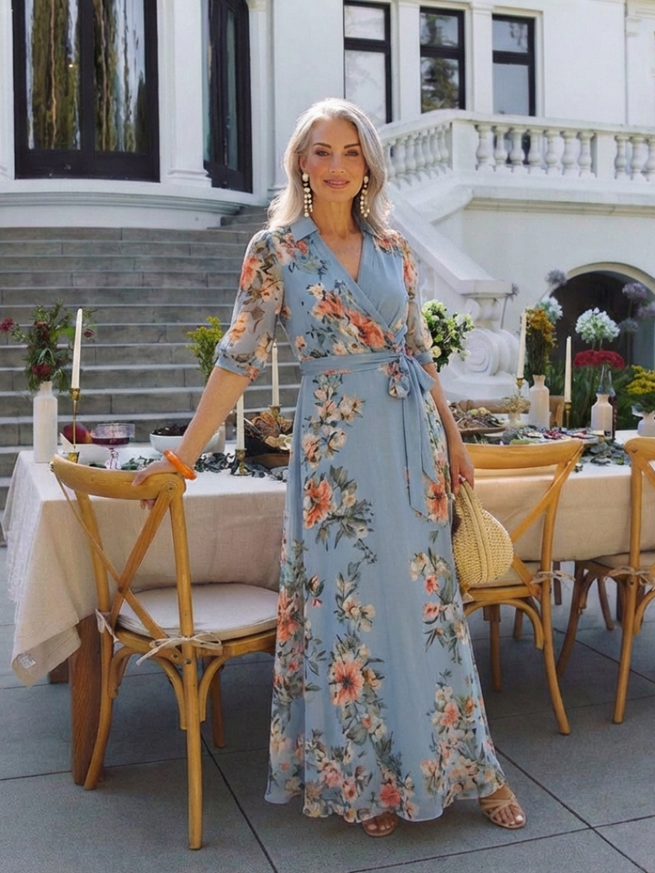 Enid™ | Floral Wrap V Neck Maxi Dress