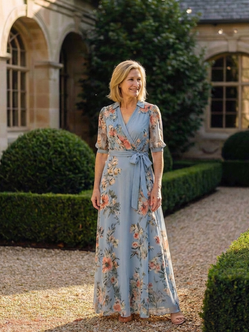 Enid™ | Floral Wrap V Neck Maxi Dress