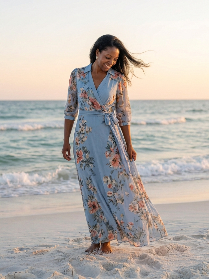 Enid™ | Floral Wrap V Neck Maxi Dress