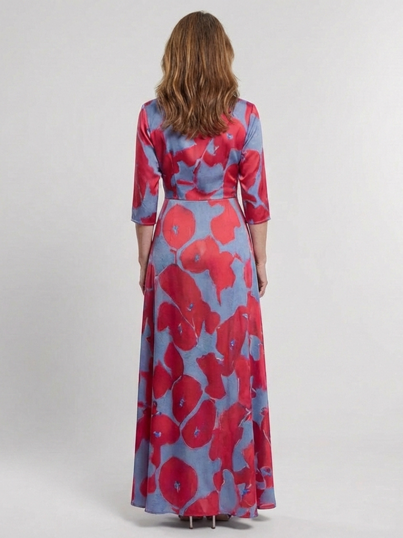 Danielle™ | Three Quarter Sleeve V Neck Floral Maxi Dress