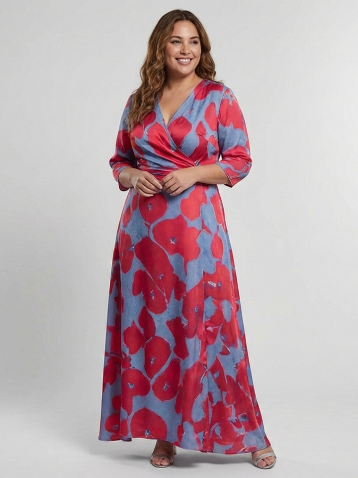 Danielle™ | Three Quarter Sleeve V Neck Floral Maxi Dress