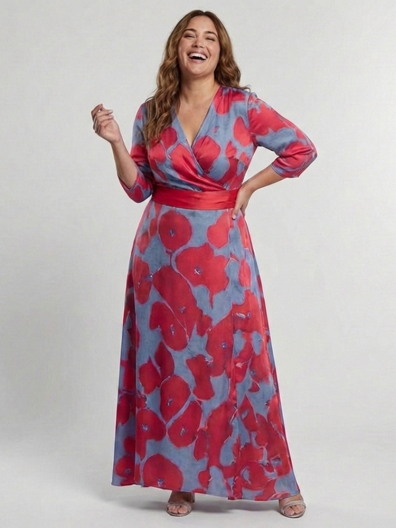 Danielle™ | Three Quarter Sleeve V Neck Floral Maxi Dress