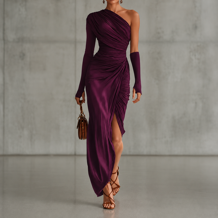 Honora™ | One-shoulder fuchsia maxi dress with sleek silhouette