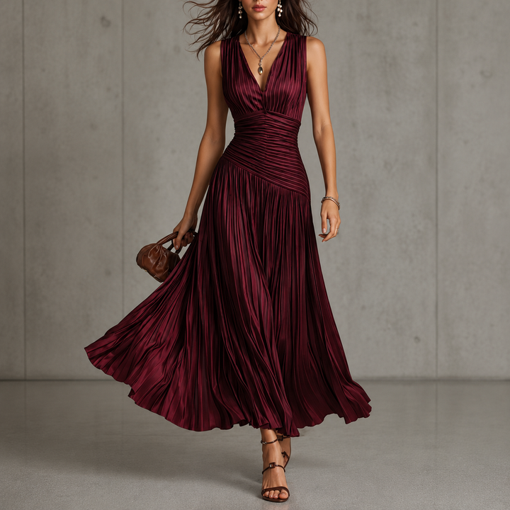 Hilda™ | Red backless maxi dress with sleek A-line silhouette